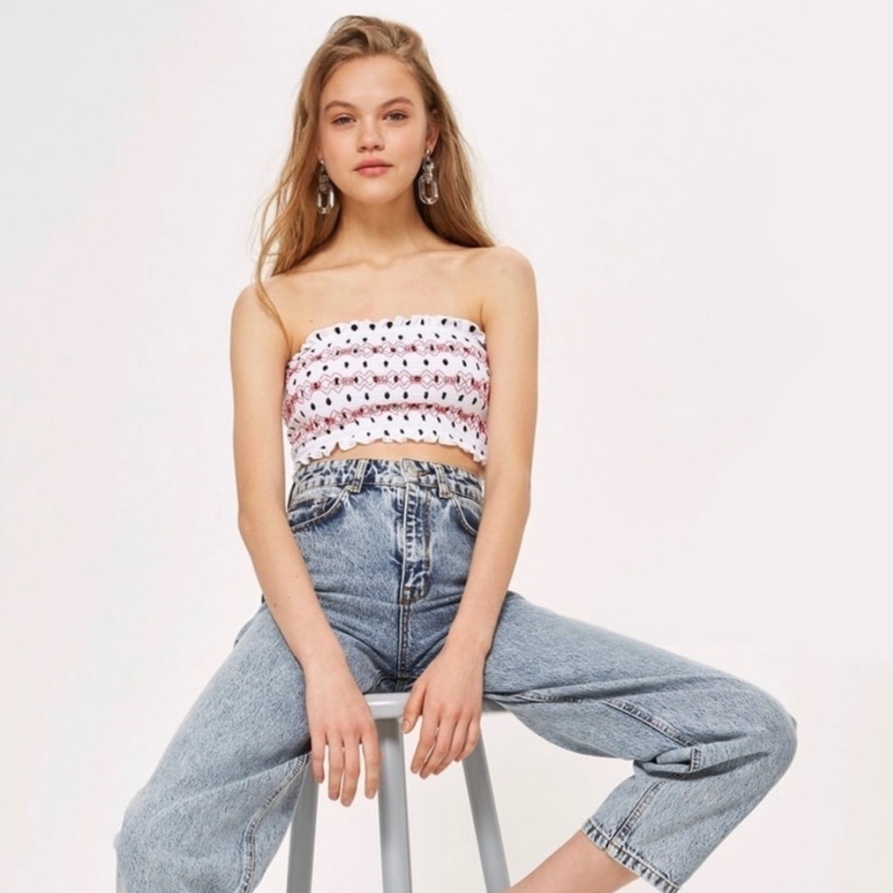 TopShop‎ Spot Shirred Bandeau Size 8 Tube Top - Picture 4 of 8